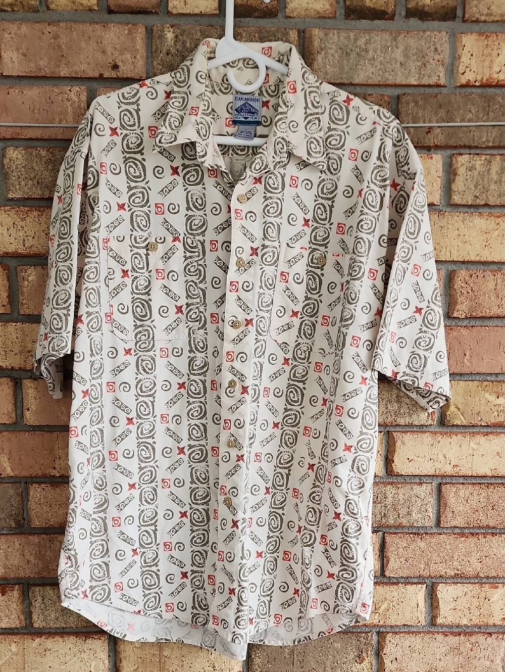 Cambridge Classics Size Large Men's SS Cream with Olive & Red Accents